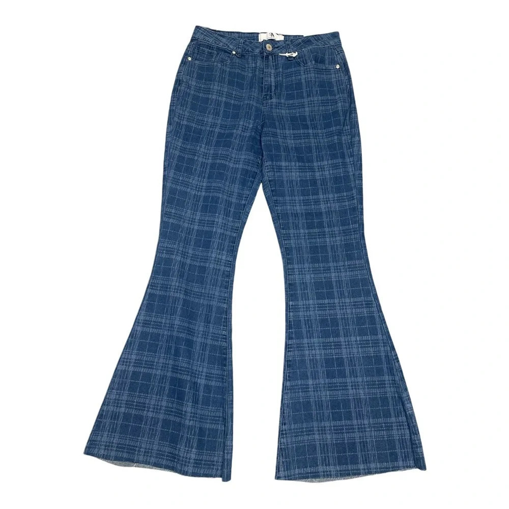 Flying Angel Gogo Plaid High Waist Flare Leg Jeans Sz: US 9/EU 29